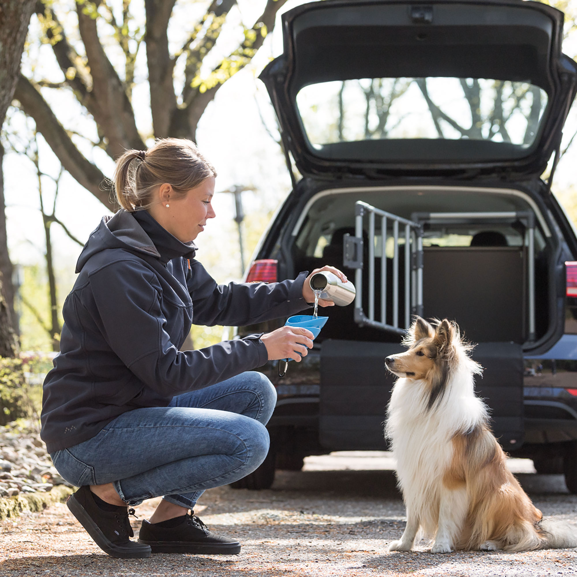 Trinkflasche für Hunde aus Edelstahl mit Trinknapf ideal für unterwegs 