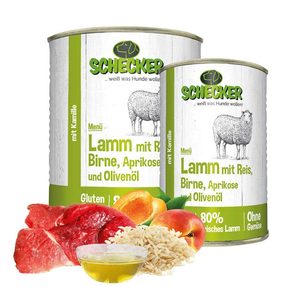 Schecker Hundemenü - Lamm mit Reis, Birne, Aprikose und Olivenöl