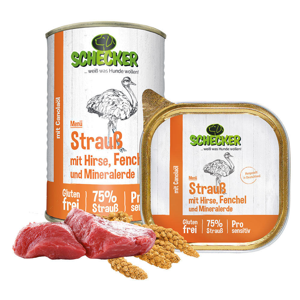 Schecker Hundemenü Strauß mit Hirse, Fenchel und Mineralerde kaufen