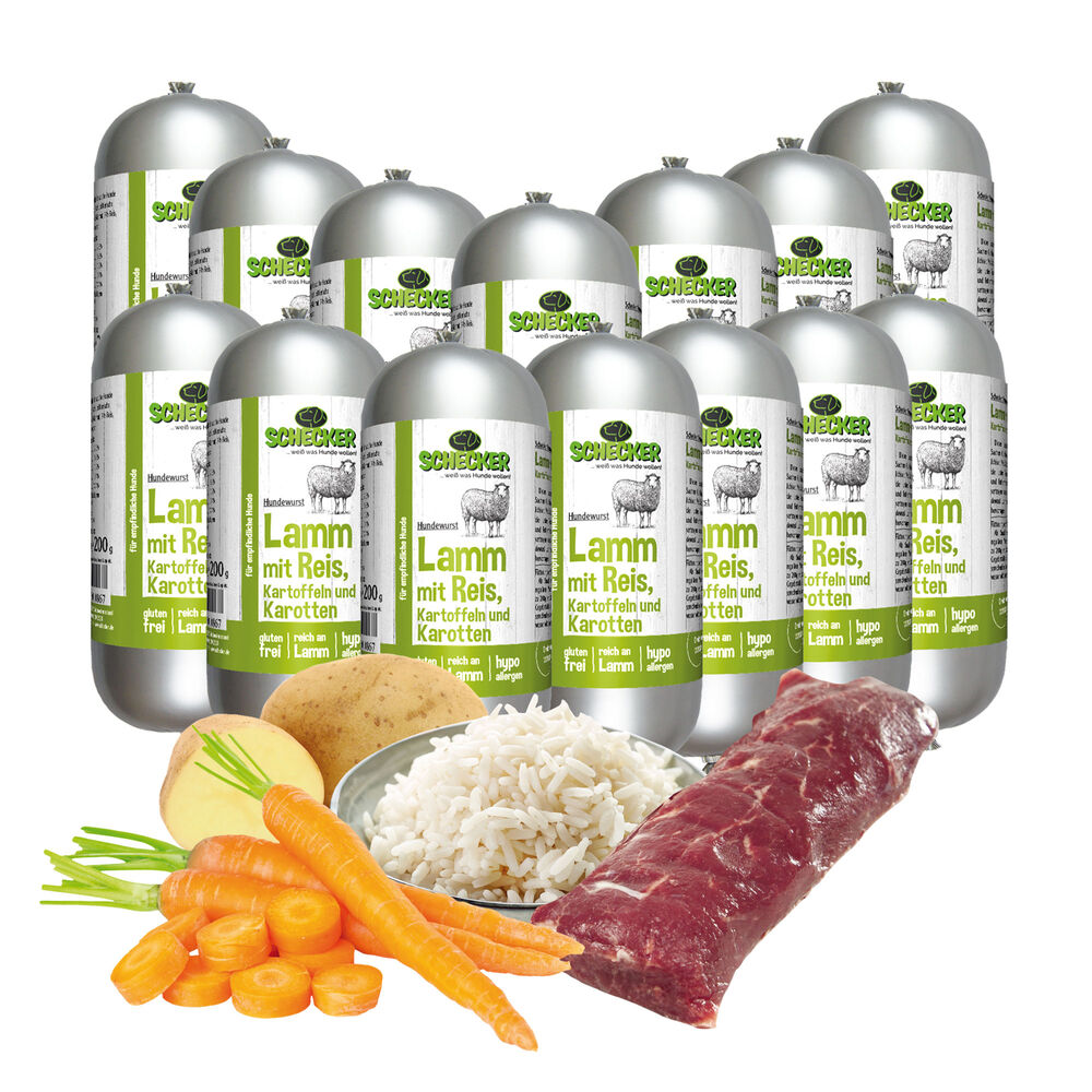 Schecker Hundewurst Lamm mit Reis, Kartoffeln & Karotten