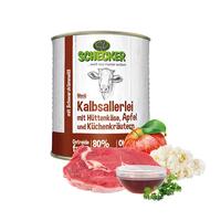 Schecker Hundemenü - Kalbsallerlei mit Hüttenkäse, Apfel und Küchenkräutern Schecker Hundemenü - Kalbsallerlei mit Hüttenkäse, Apfel und Küchenkräutern